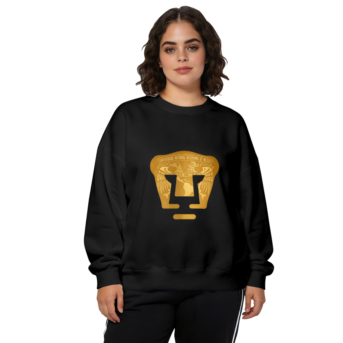Golden UNAM University Emblem Graphic Crewneck Sweatshirt
