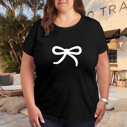 Simple White Bow Black Coquette Aesthetic Tee For Women