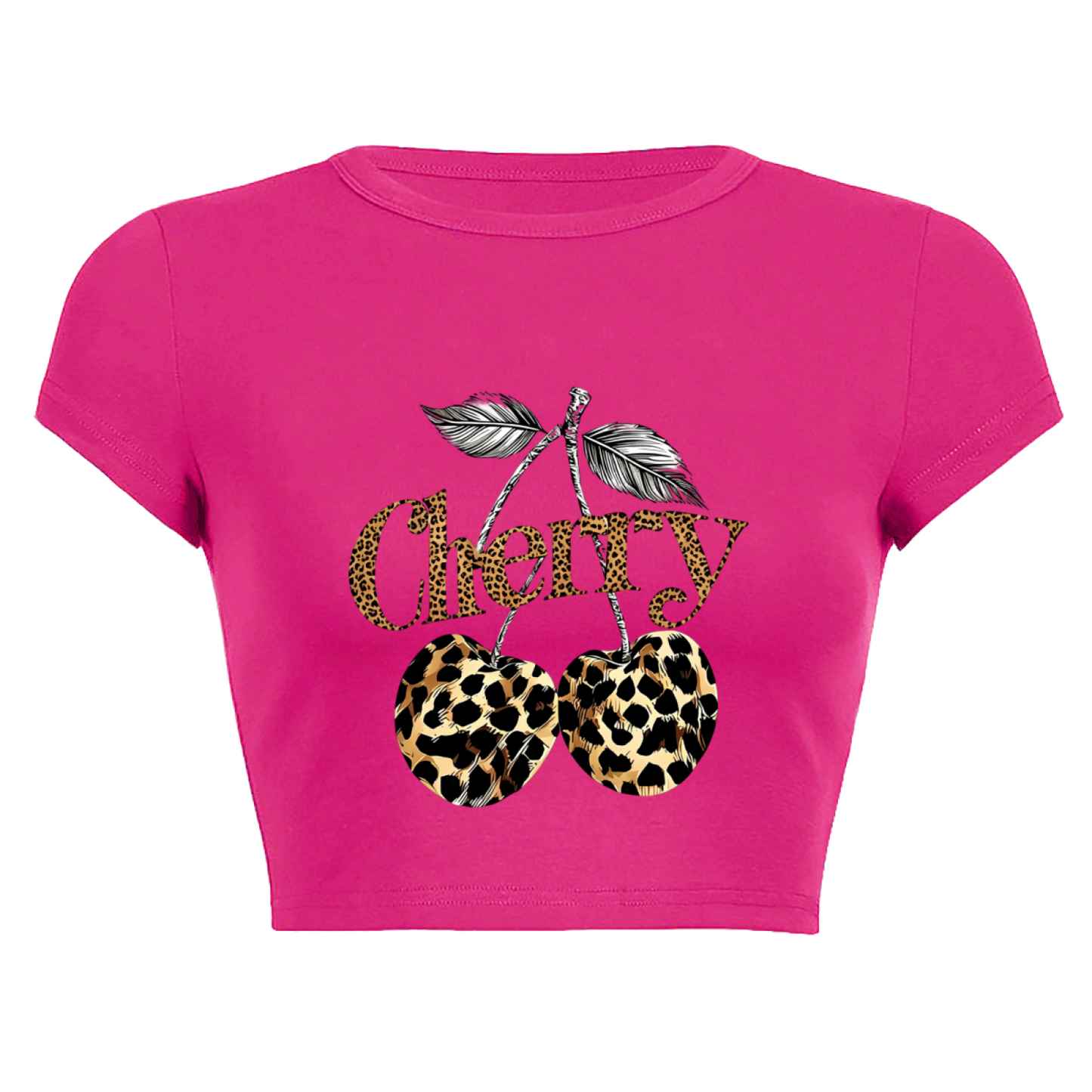 Leopard Print Cherry Coquette Hot Pink Y2K Crop Top