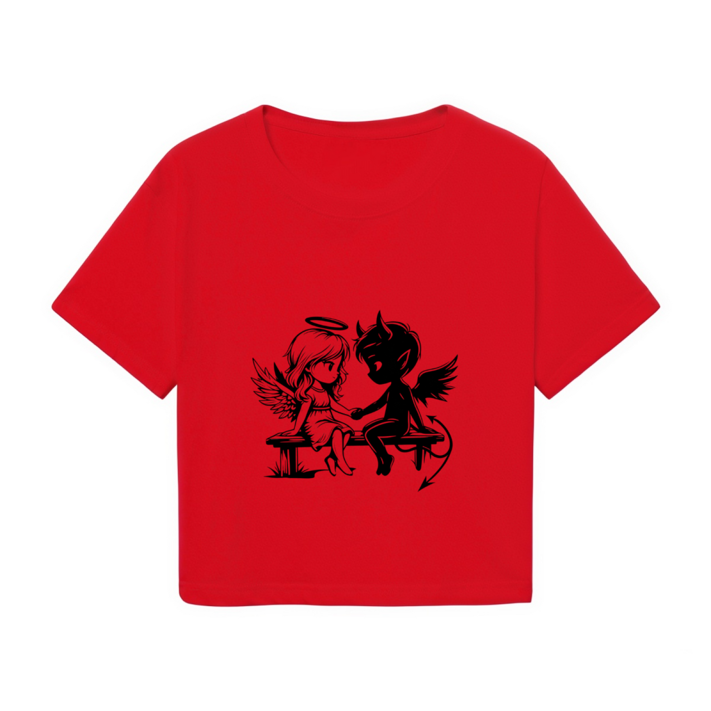 Angel & Devil Bench Vintage Red Crop Top ¨C Gothic Cute Graphic Women Shirt