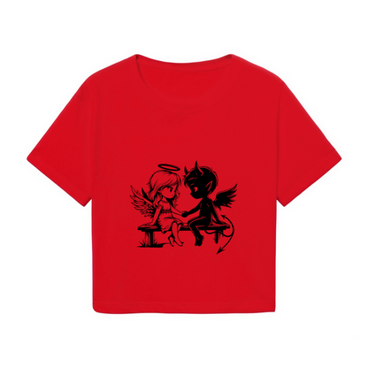 Angel & Devil Bench Vintage Red Crop Top ¨C Gothic Cute Graphic Women Shirt