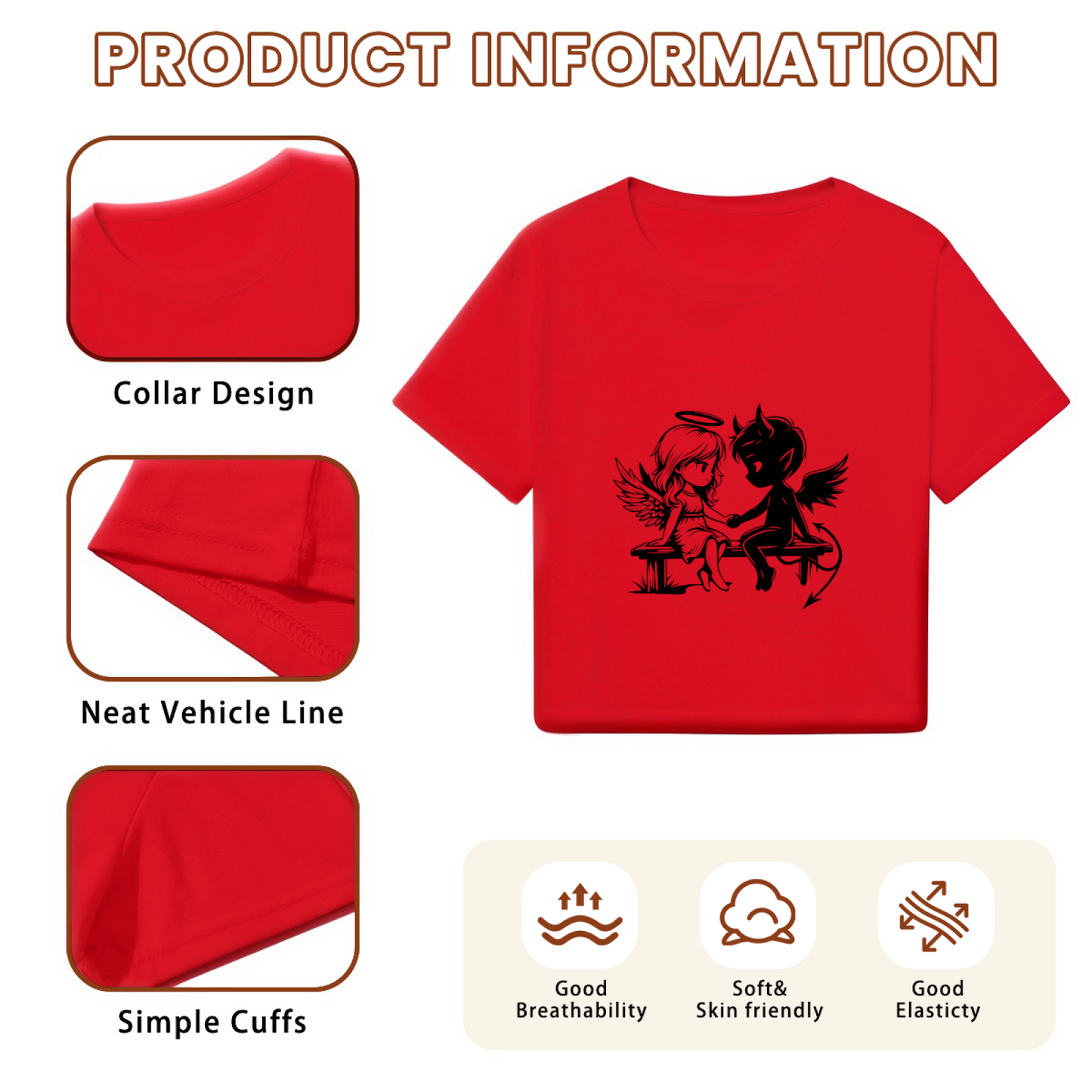 Angel & Devil Bench Vintage Red Crop Top ¨C Gothic Cute Graphic Women Shirt