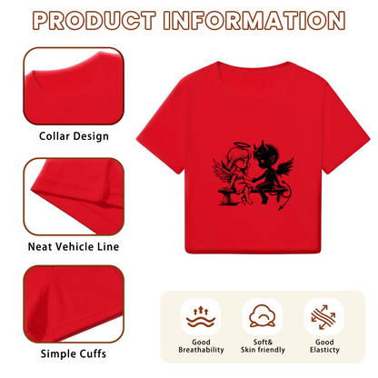 Angel & Devil Bench Vintage Red Crop Top ¨C Gothic Cute Graphic Women Shirt