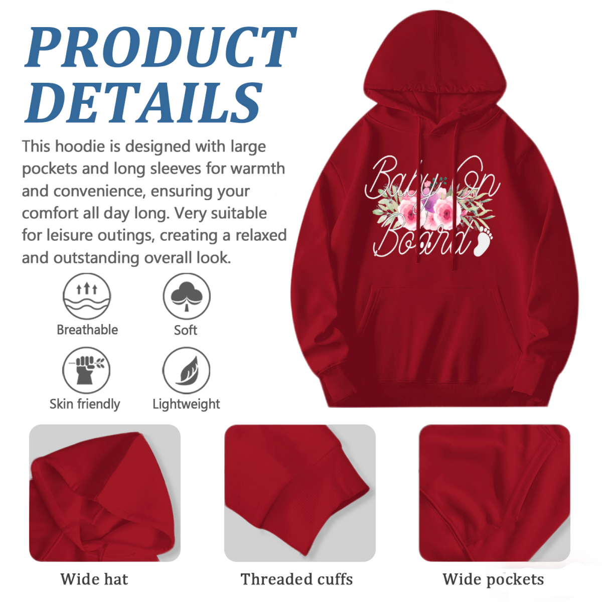 Baby On Board Floral Maternity Unisex Hoodie, Gentle Comfort Pregnancy Top