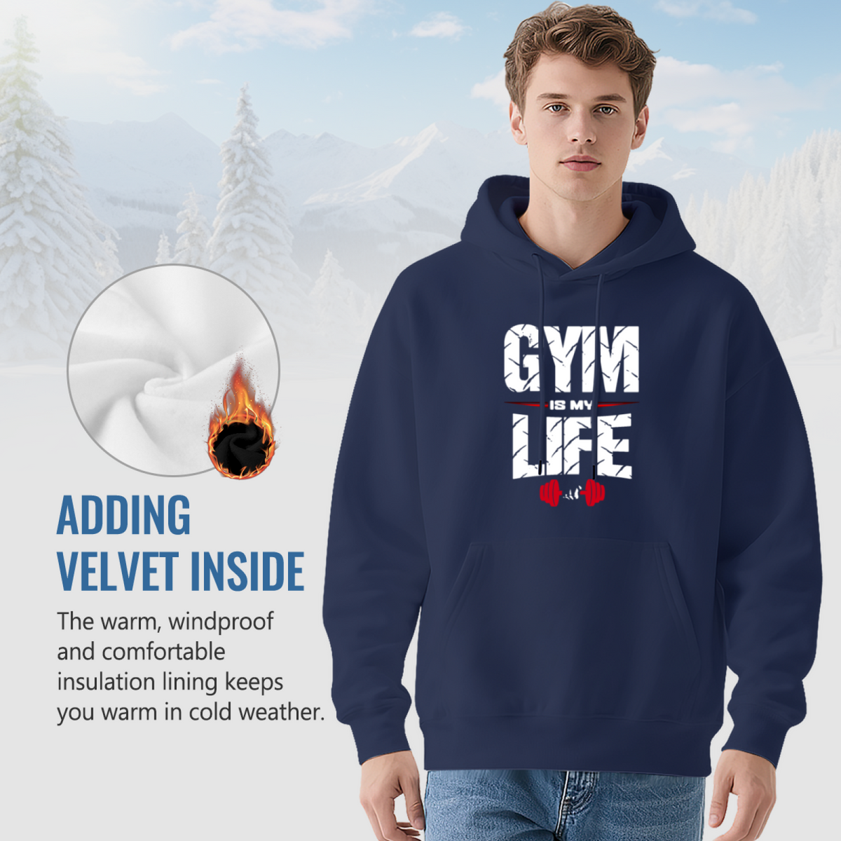 Gym Is My Life Dumbbell Navy Hoodie, Fitness Lover Ultra Soft Sweatshirt