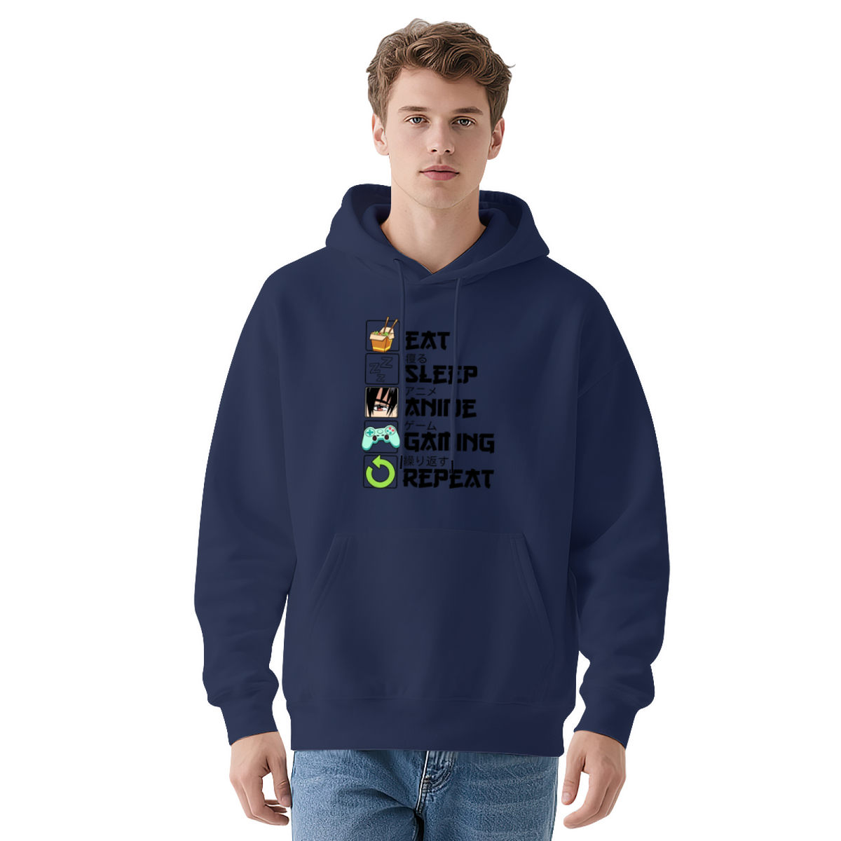 Eat Sleep Anime Gaming Repeat Fun Hobby Hoodie