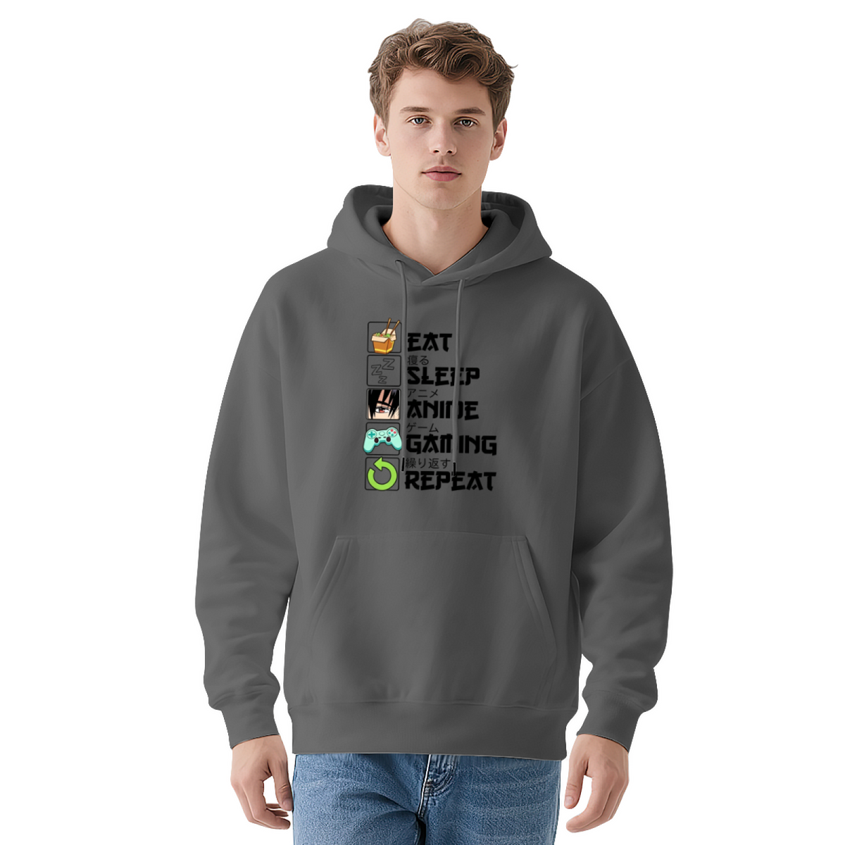Eat Sleep Anime Gaming Repeat Fun Hobby Hoodie