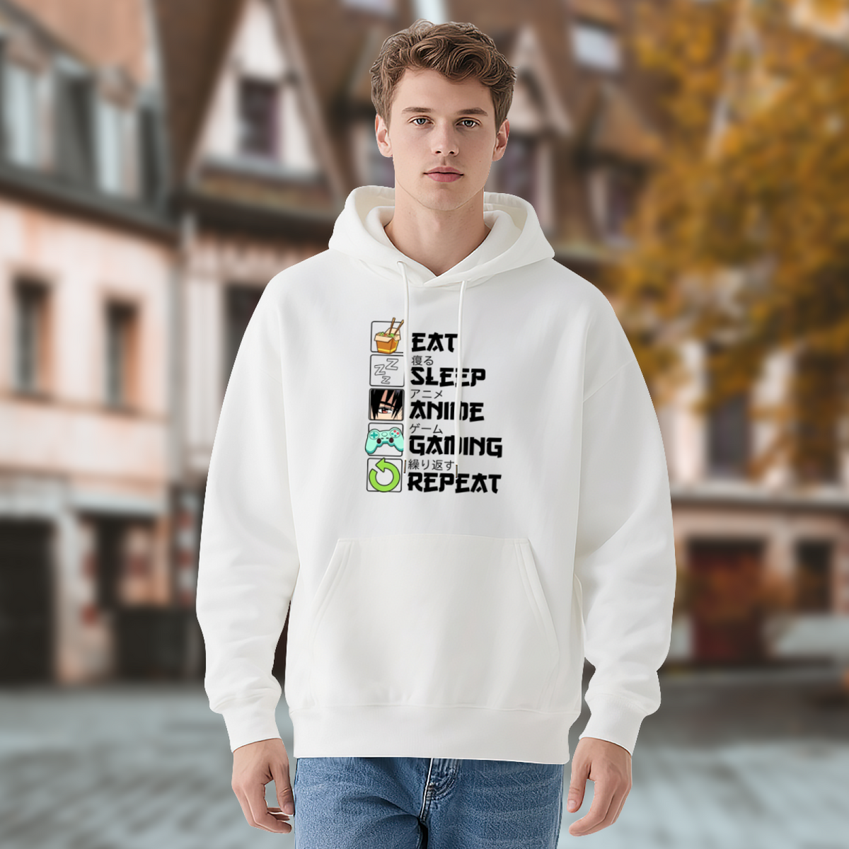 Eat Sleep Anime Gaming Repeat Fun Hobby Hoodie