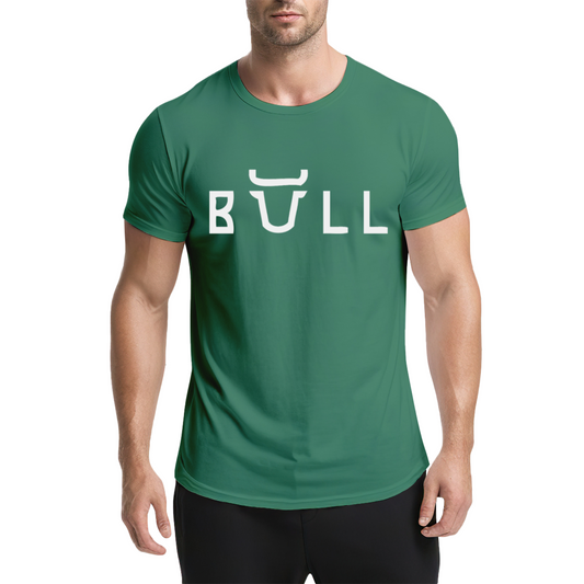 Bull Horn Creative Font Green Graphic Tee, Unique Street Style Heavyweight Shirt