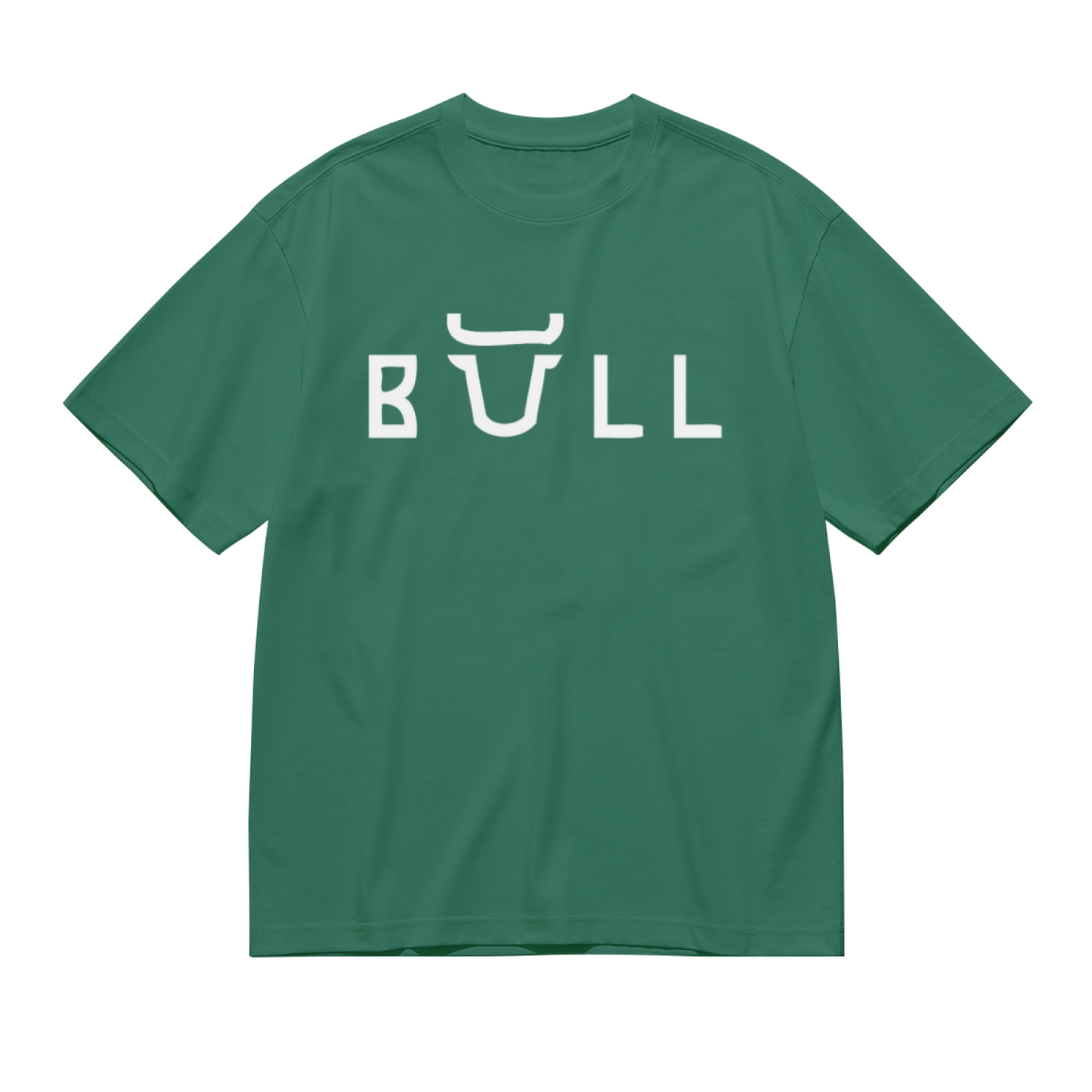 Bull Horn Creative Font Green Graphic Tee, Unique Street Style Heavyweight Shirt