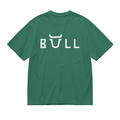 Bull Horn Creative Font Green Graphic Tee, Unique Street Style Heavyweight Shirt