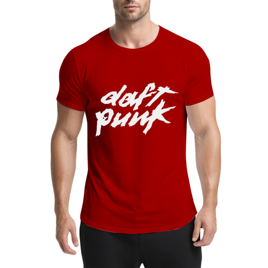 Daft Punk Band Graffiti Red Graphic Tee, EDM Fan Retro Streetwear T-Shirt