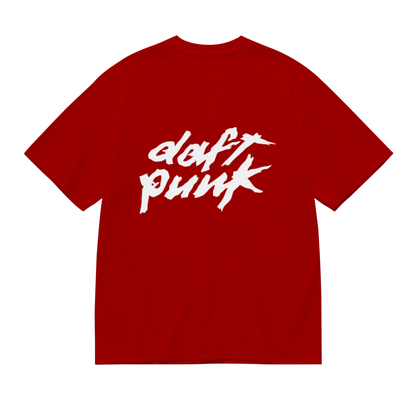 Daft Punk Band Graffiti Red Graphic Tee, EDM Fan Retro Streetwear T-Shirt