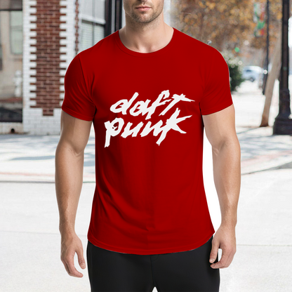 Daft Punk Band Graffiti Red Graphic Tee, EDM Fan Retro Streetwear T-Shirt