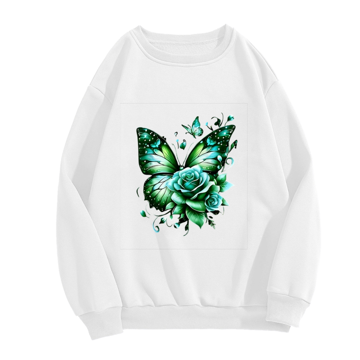 Stunning Teal Butterfly & Rose Floral Crewneck Sweatshirt