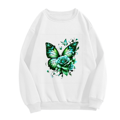 Stunning Teal Butterfly & Rose Floral Crewneck Sweatshirt