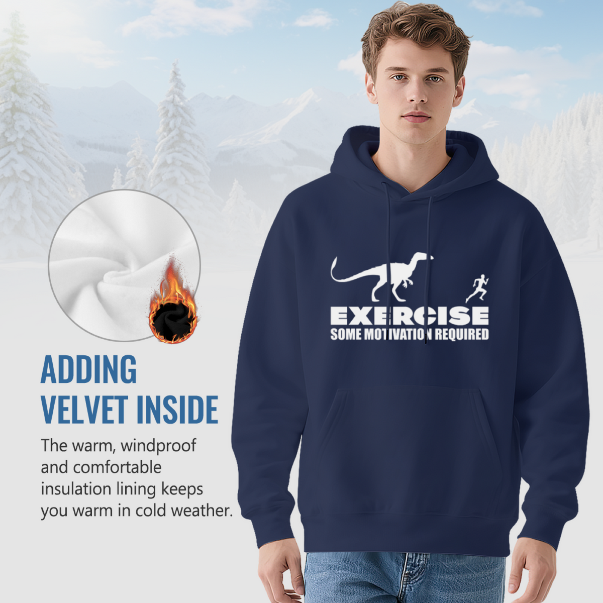 Exercise Dinosaur Runner Funny Navy Hoodie, Lazy Workout Lover Soft Pullover