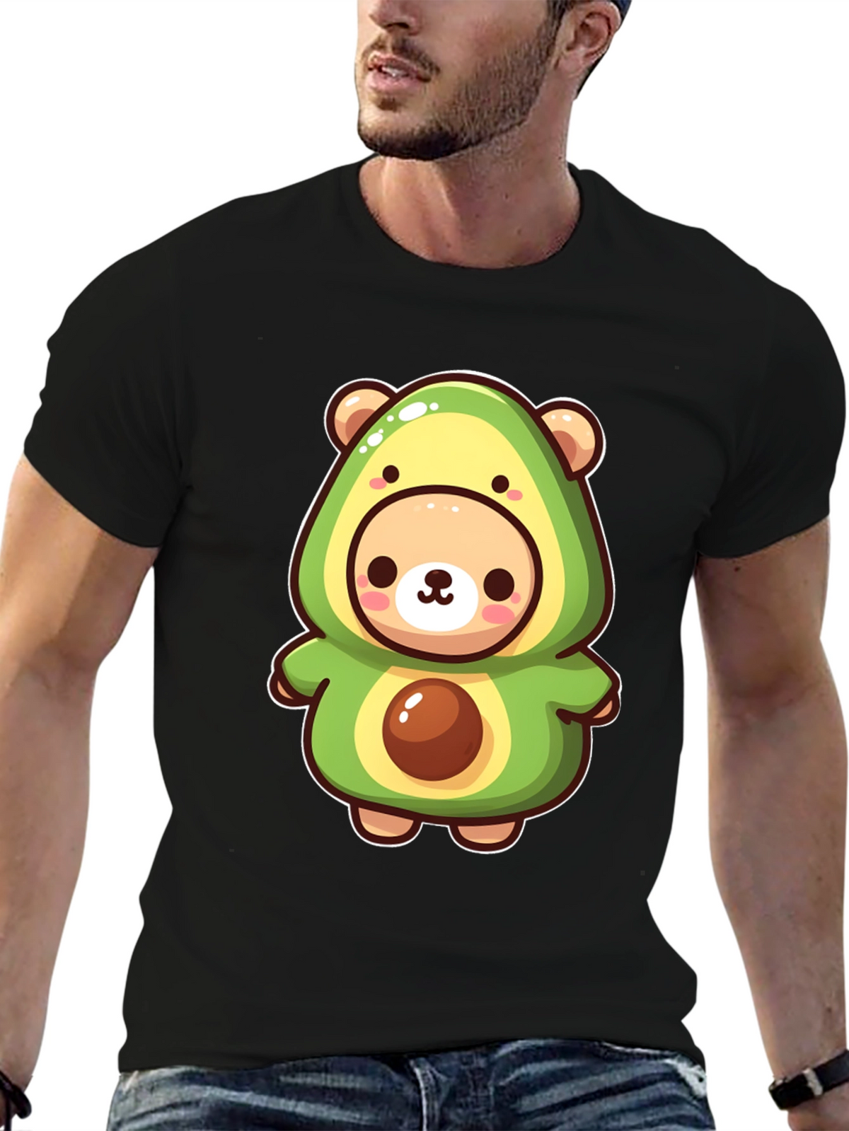 Cute Avocado Bear Black T-Shirt