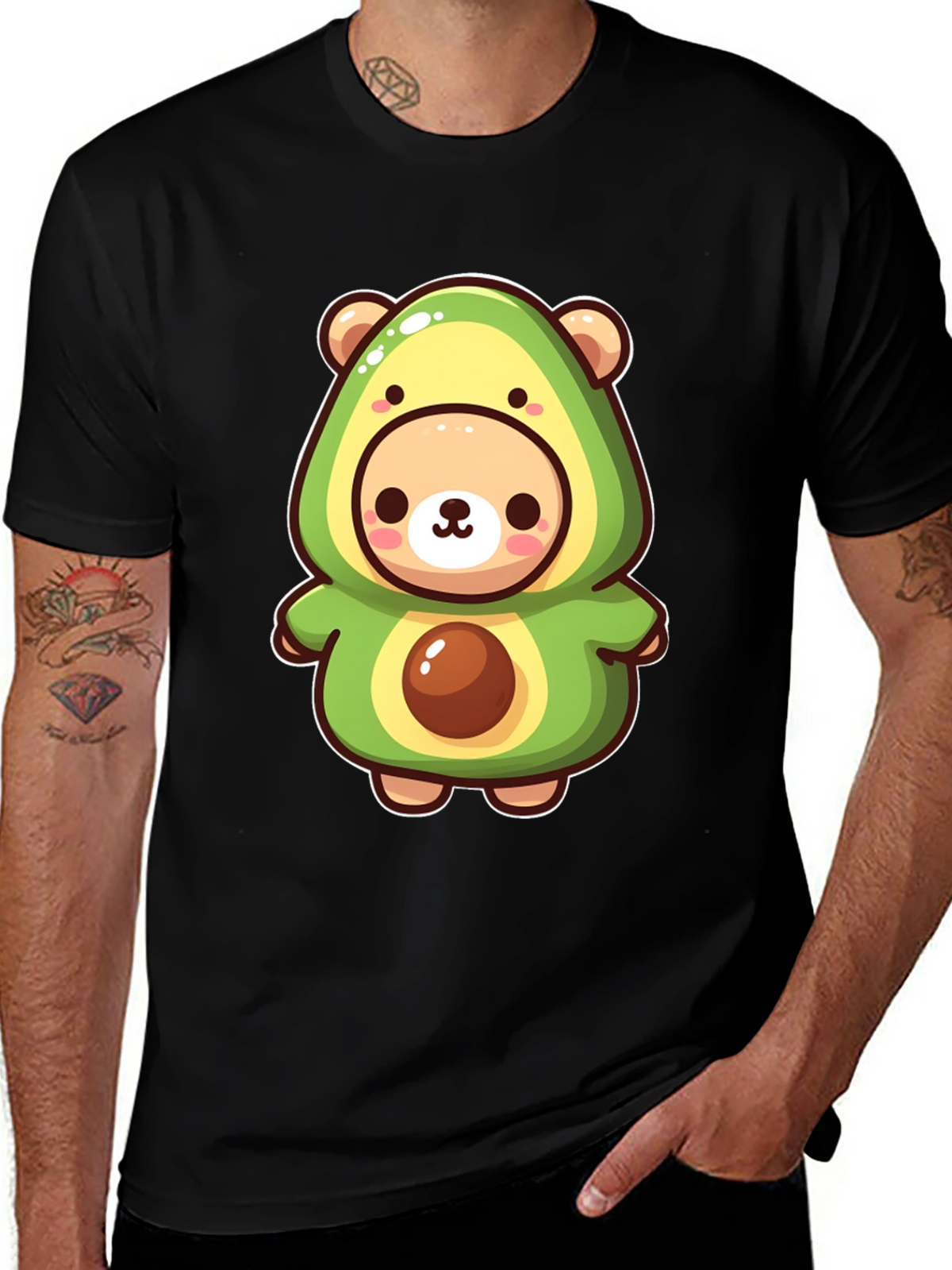 Cute Avocado Bear Black T-Shirt