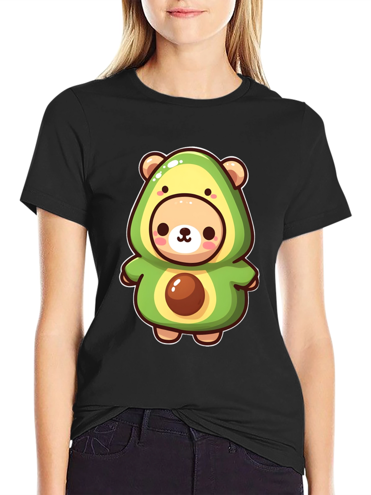 Cute Avocado Bear Black T-Shirt