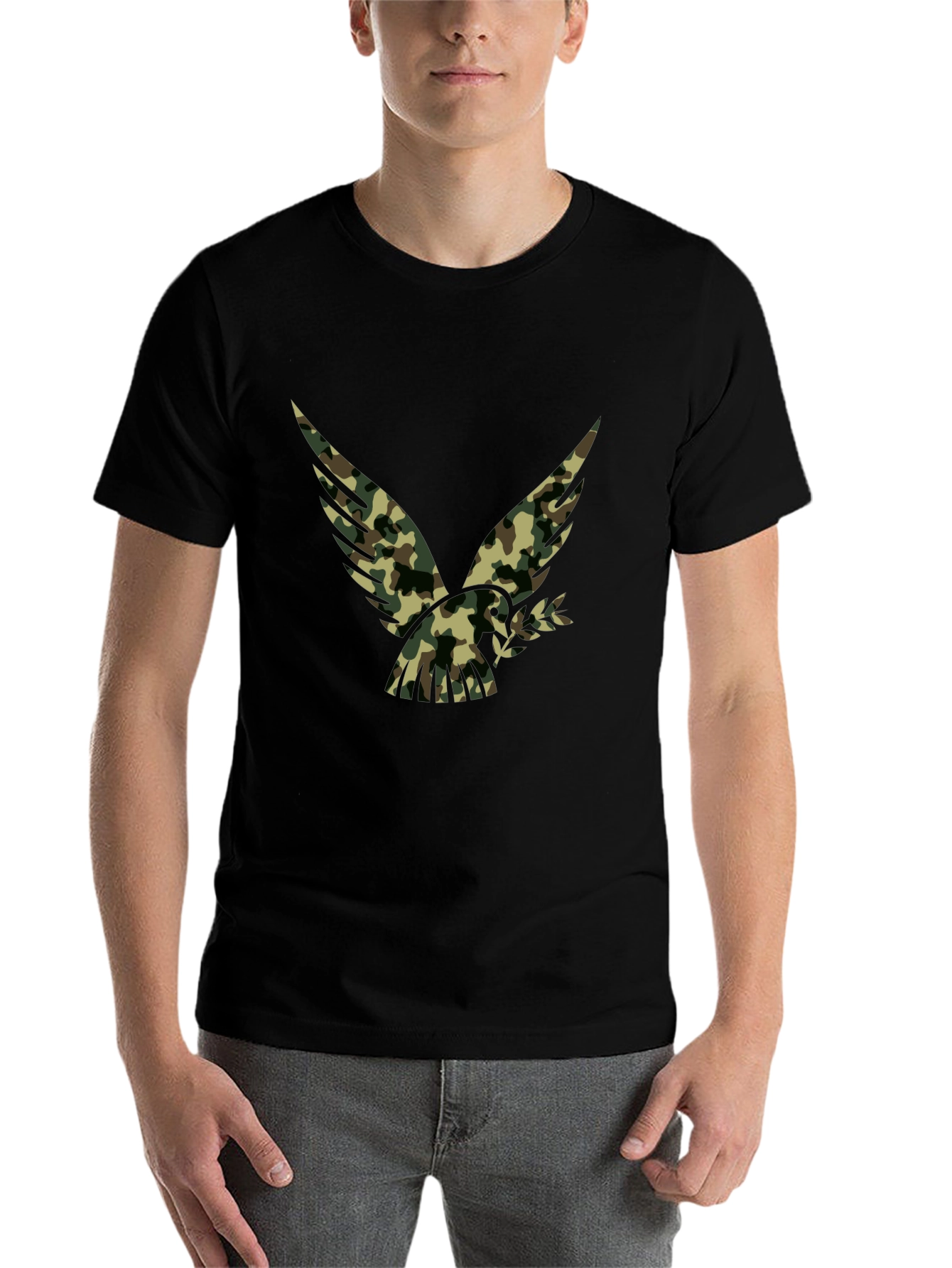 Camouflage Eagle Graphic Black T-Shirt