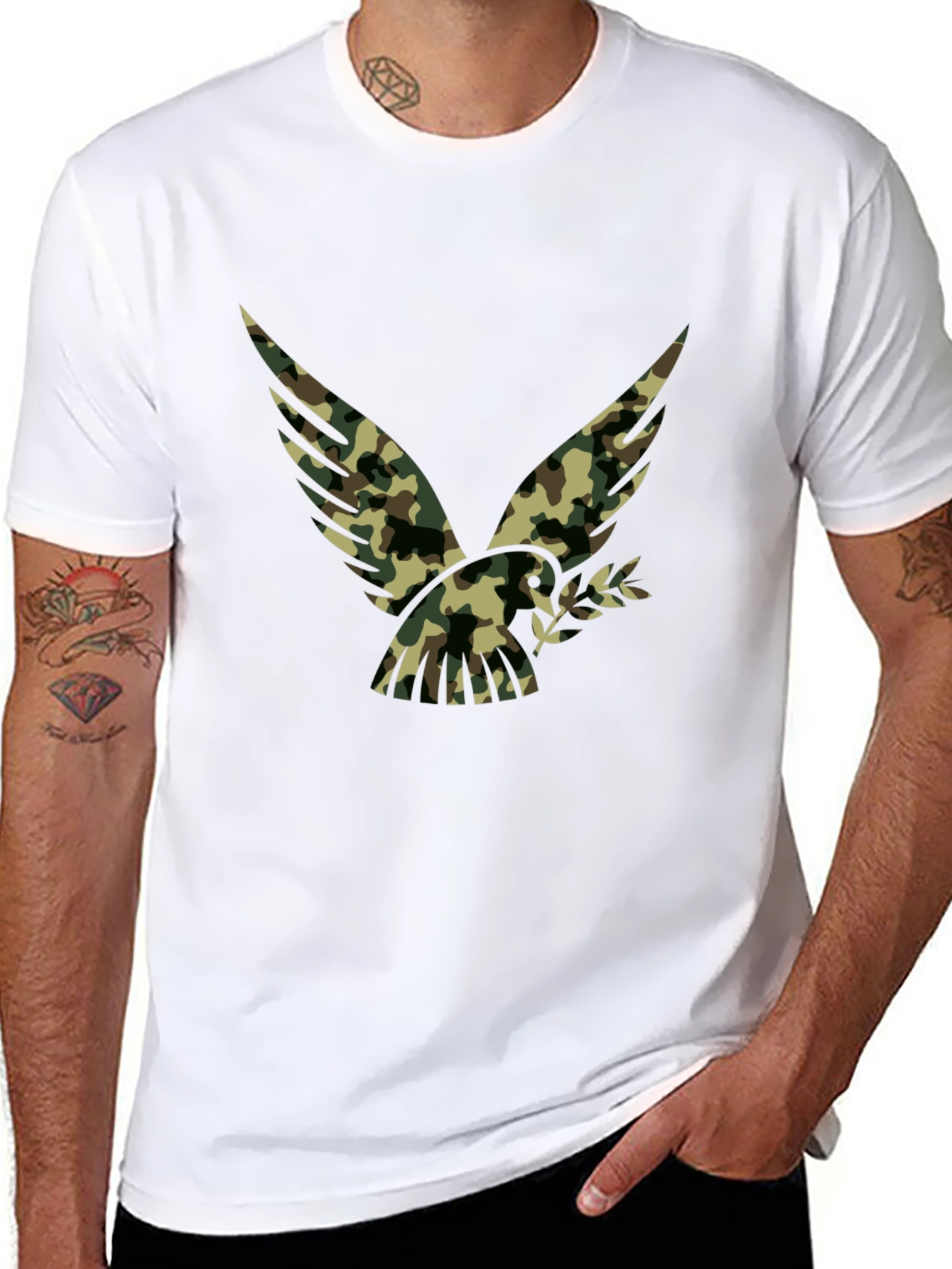 Camouflage Eagle Graphic Black T-Shirt