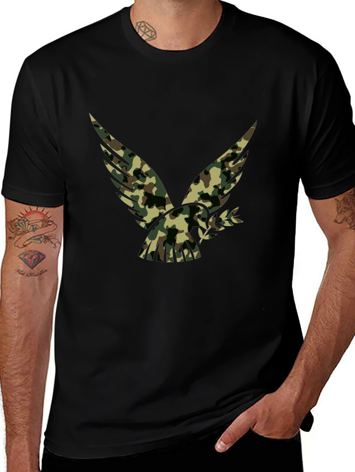 Camouflage Eagle Graphic Black T-Shirt