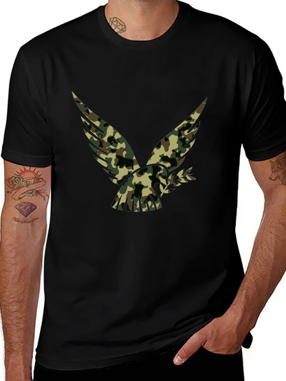 Camouflage Eagle Graphic Black T-Shirt