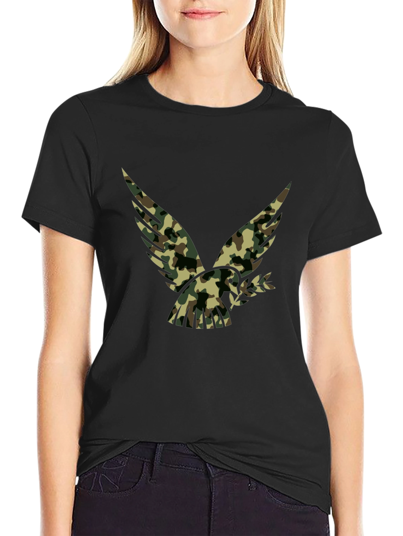 Camouflage Eagle Graphic Black T-Shirt