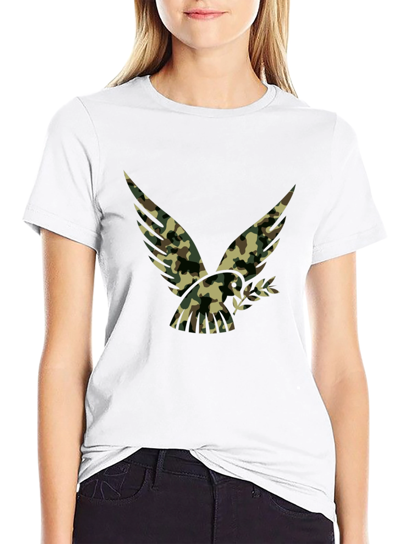 Camouflage Eagle Graphic Black T-Shirt