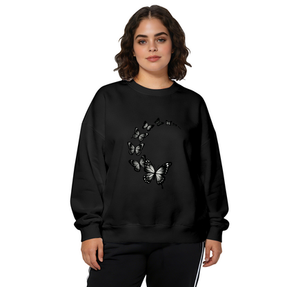 Elegant Curved Black Silhouette Butterfly Crewneck Sweatshirt