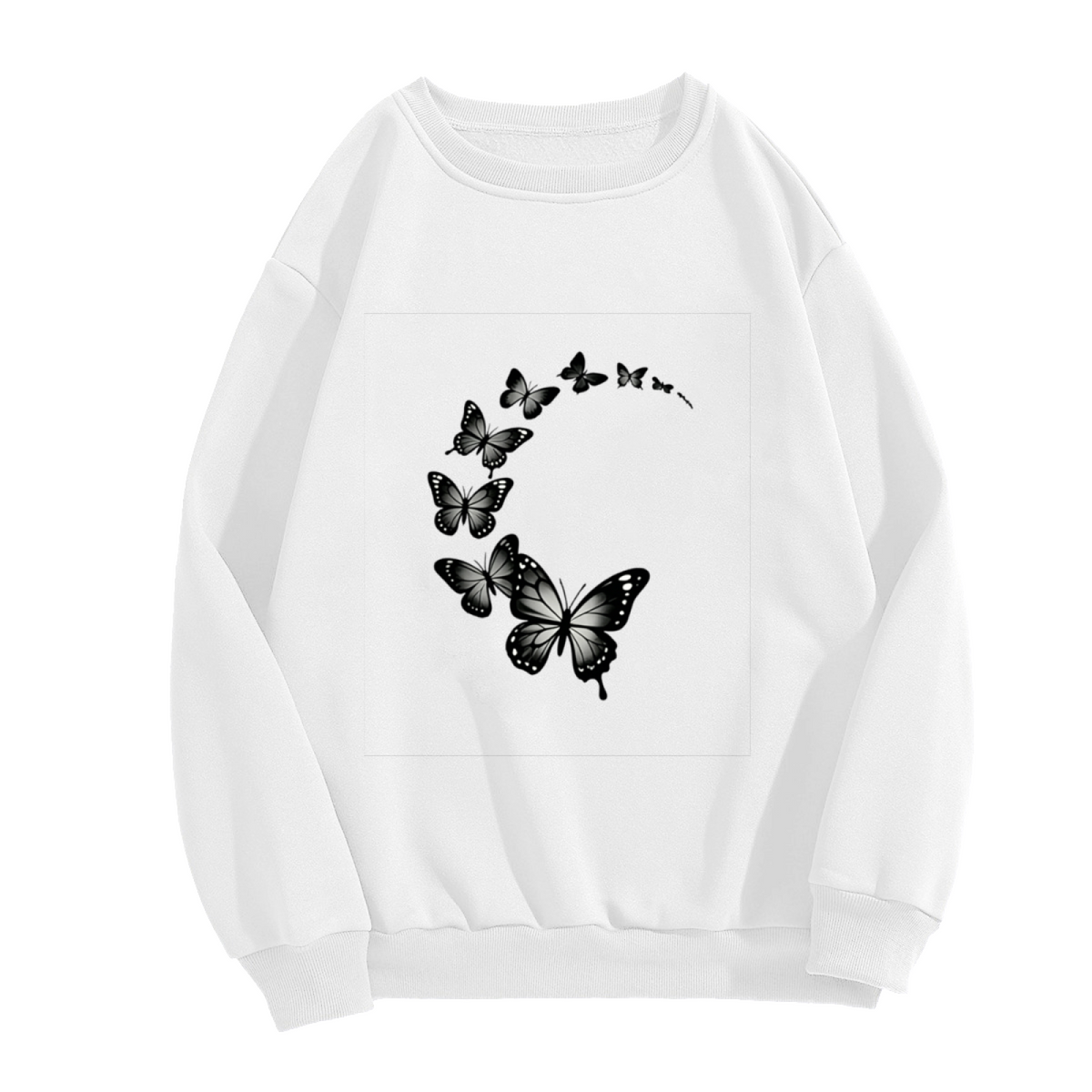 Elegant Curved Black Silhouette Butterfly Crewneck Sweatshirt