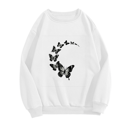 Elegant Curved Black Silhouette Butterfly Crewneck Sweatshirt