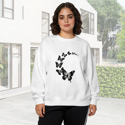 Elegant Curved Black Silhouette Butterfly Crewneck Sweatshirt