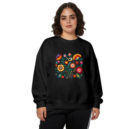 Mexican Folk Art Bright Bohemian Floral Crewneck Sweatshirt