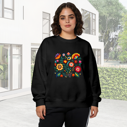 Mexican Folk Art Bright Bohemian Floral Crewneck Sweatshirt