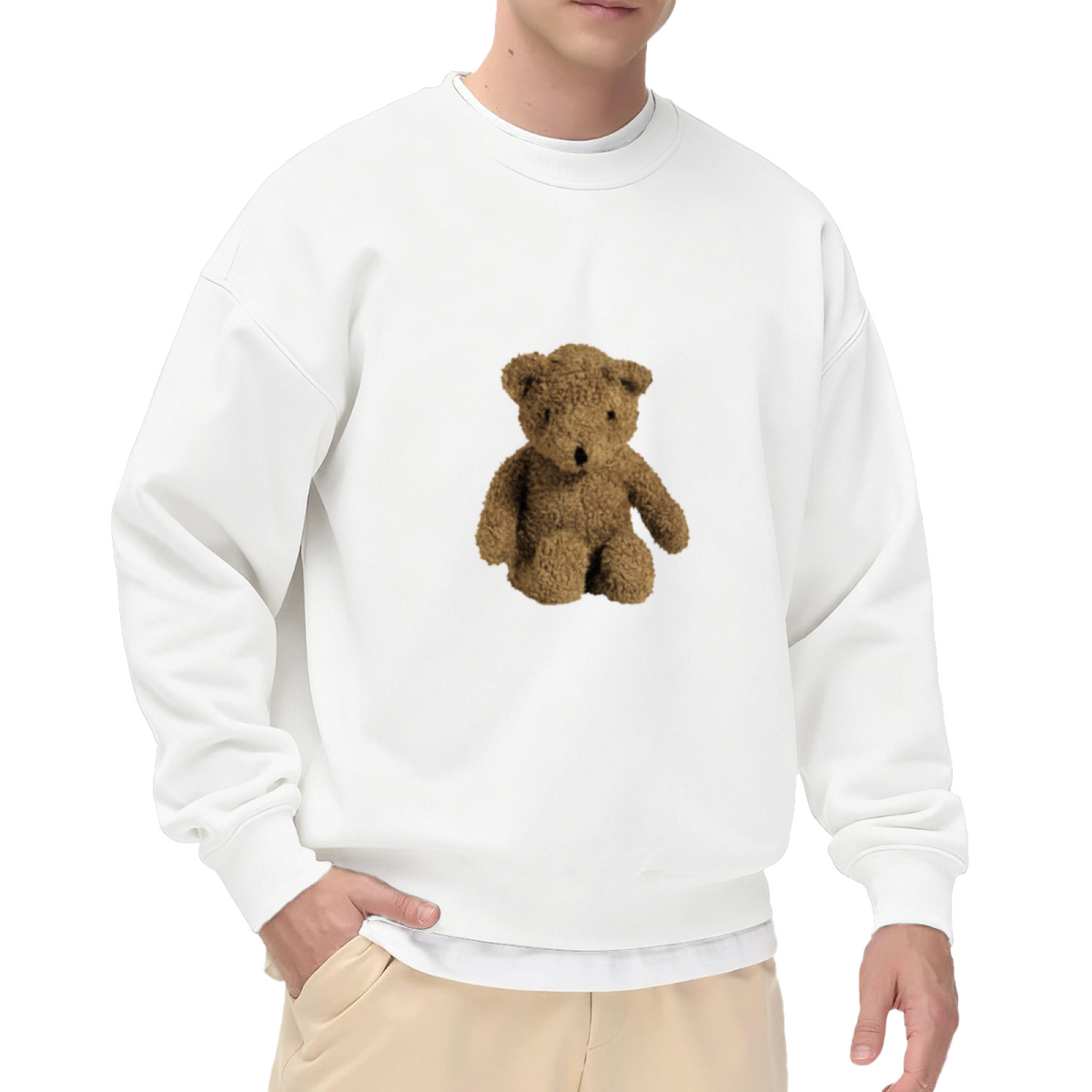 Cute Plush Teddy Bear Casual Crew Neck Sweatshirt