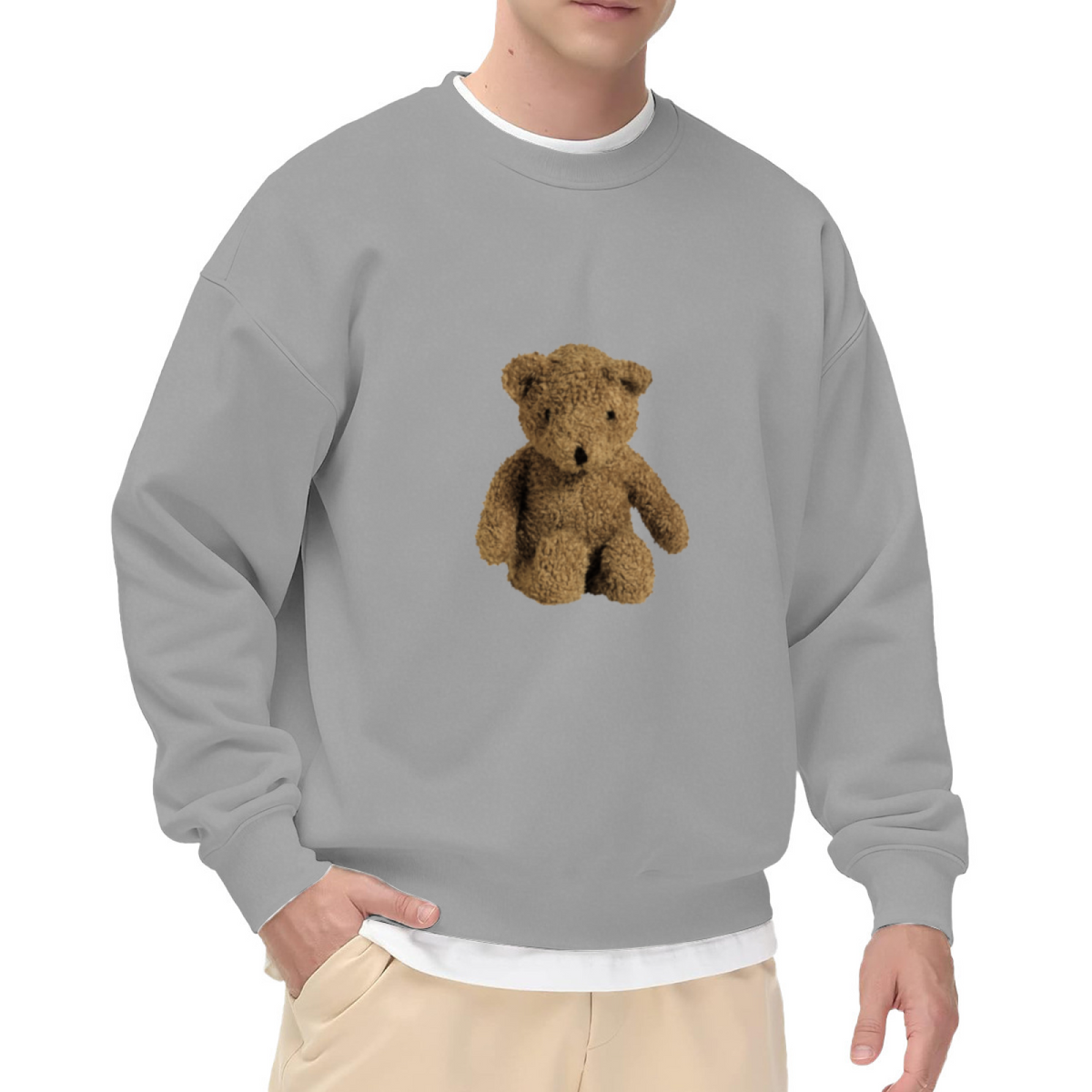 Cute Plush Teddy Bear Casual Crew Neck Sweatshirt