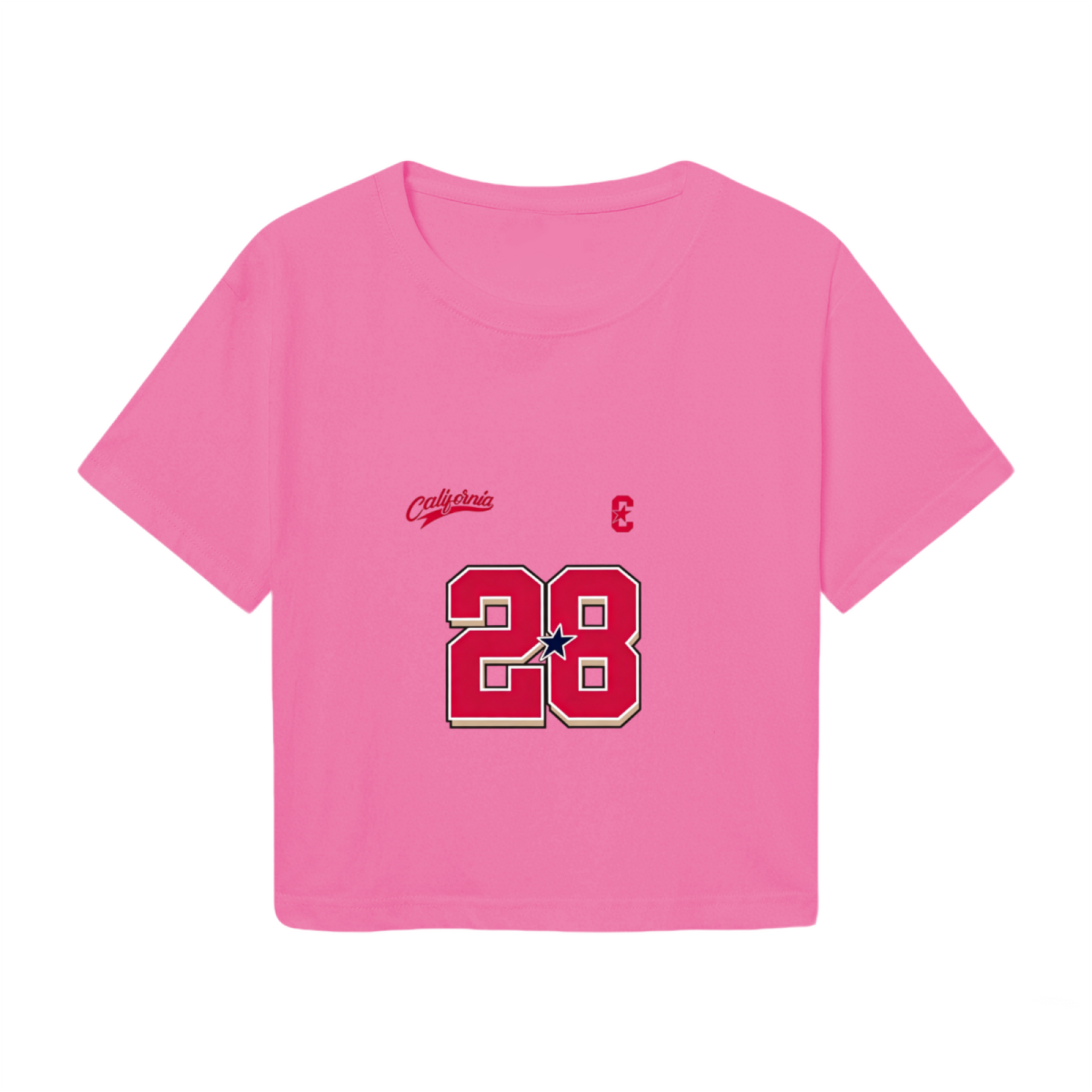 Hot Pink Y2K Sports Crop Top With California Varsity Number 28
