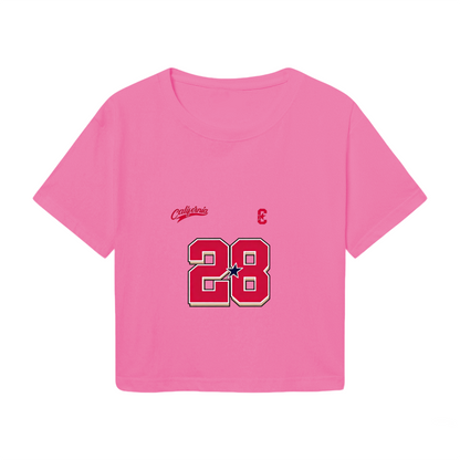 Hot Pink Y2K Sports Crop Top With California Varsity Number 28
