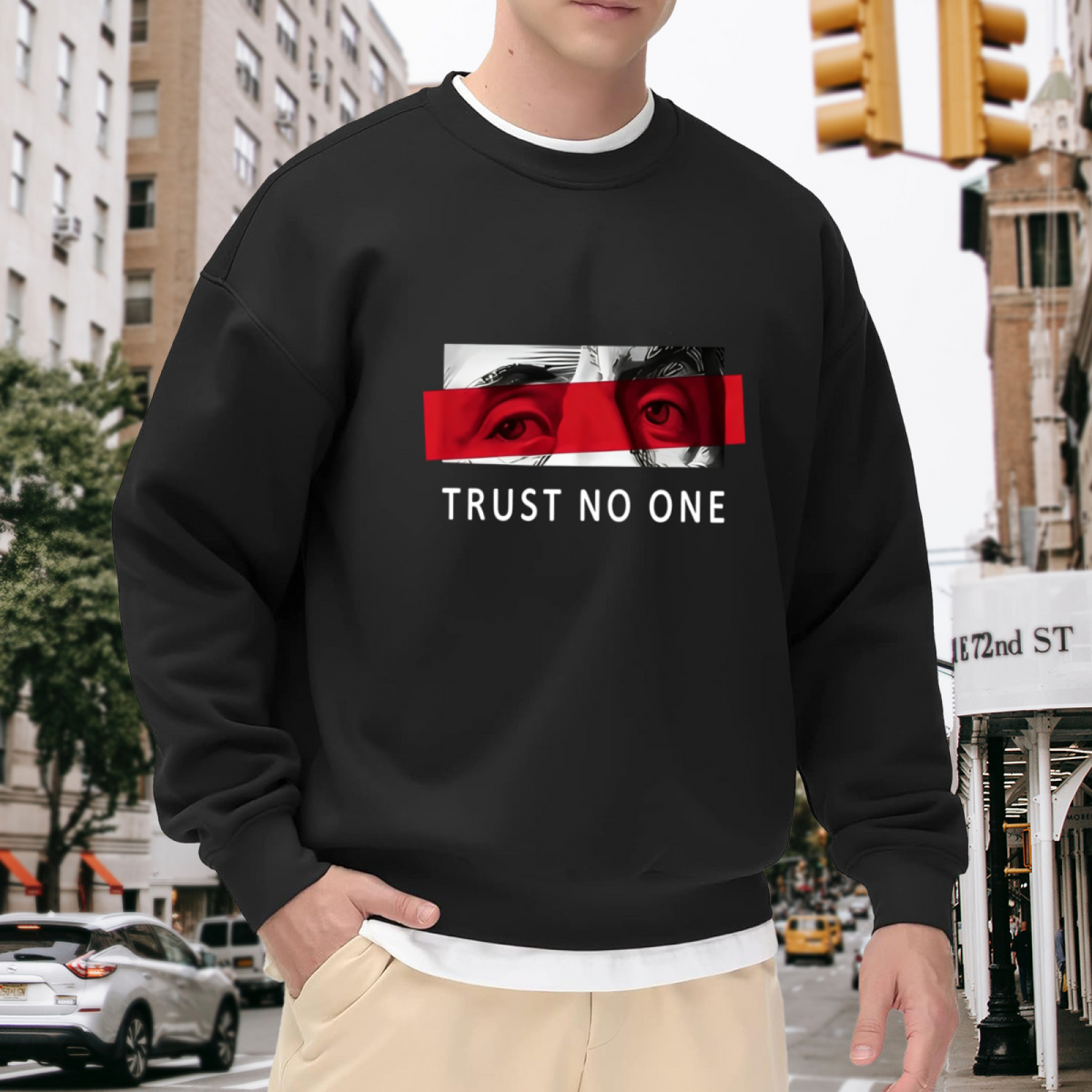 Edgy Trust No One Eye Art Crewneck Sweatshirt