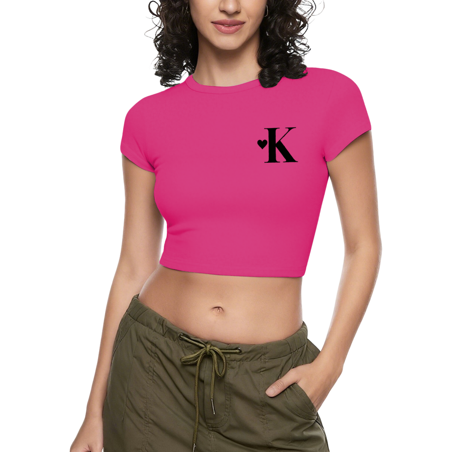 Simple Big-Eyed Black Cat Minimal Crop Top