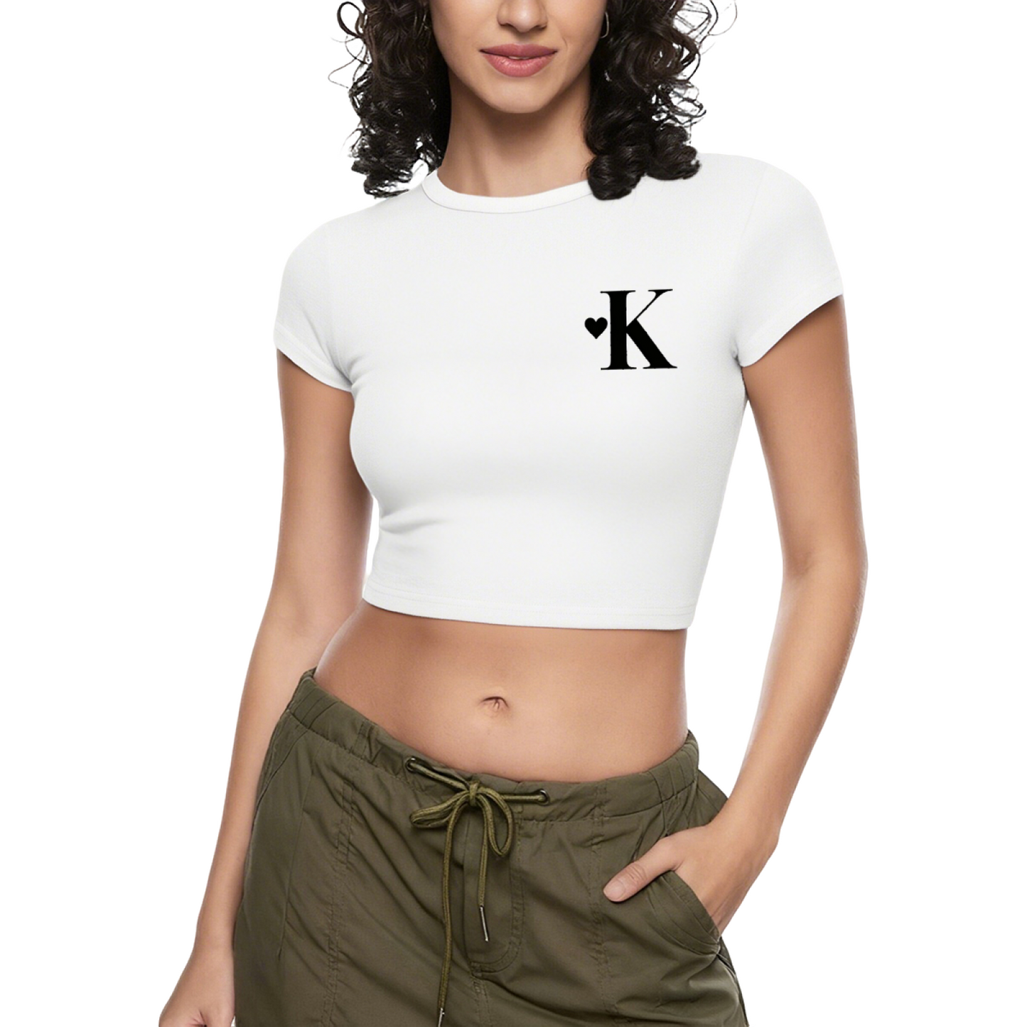 Simple Big-Eyed Black Cat Minimal Crop Top