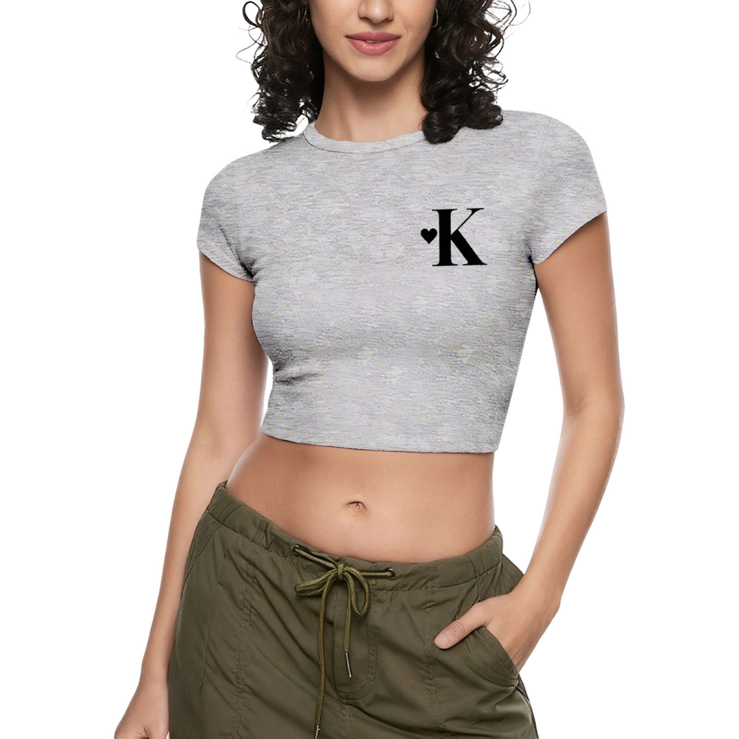 Simple Big-Eyed Black Cat Minimal Crop Top