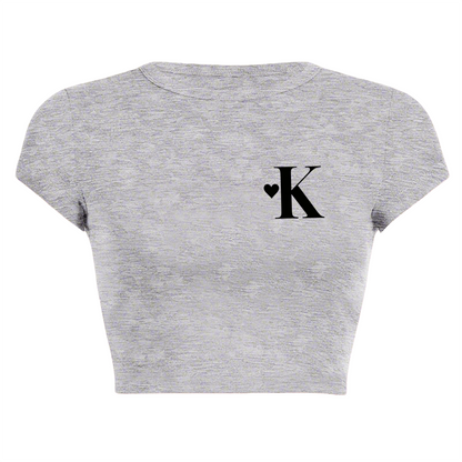 Simple Big-Eyed Black Cat Minimal Crop Top
