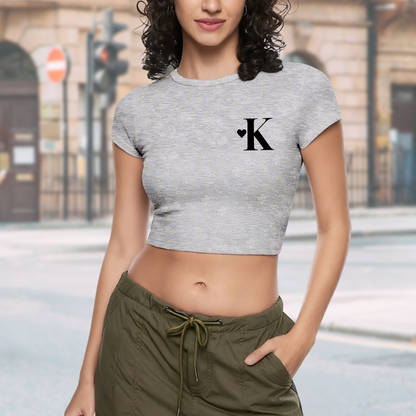 Simple Big-Eyed Black Cat Minimal Crop Top