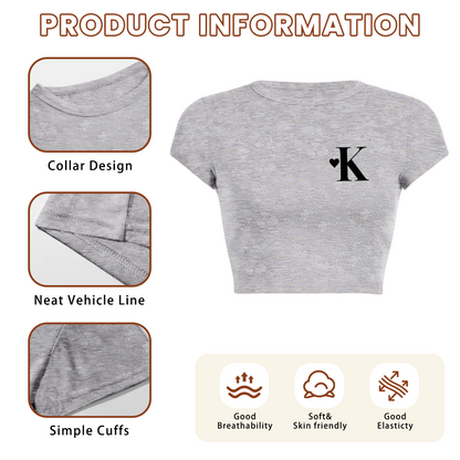 Simple Big-Eyed Black Cat Minimal Crop Top