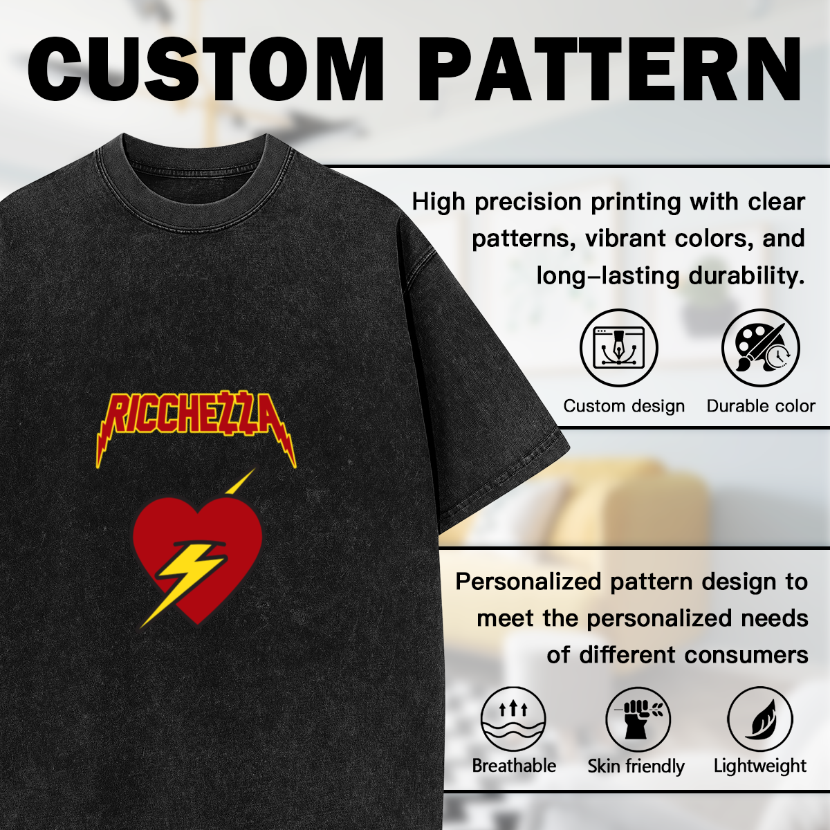 Ricchezza Lightning Text Red Heart Flash Vintage Graphic T-Shirt