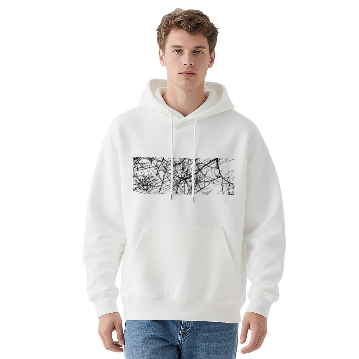 Minimal Dead Branch Art White Hoodie, Relaxed Comfort All-match Hoodie