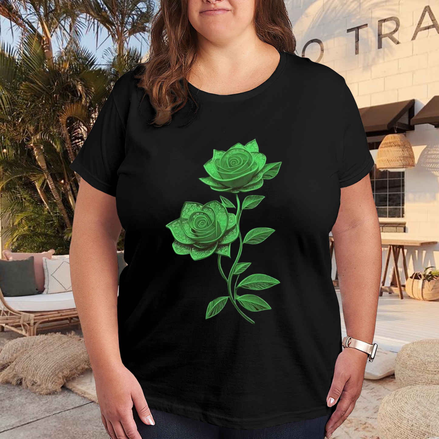 Soft Pink Floral New York USA City Vintage Women Tee